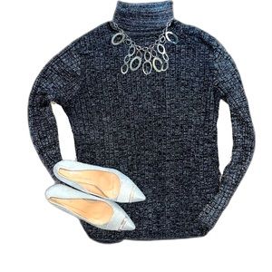 Ashley Stewart Plus Size Silver Black Turtleneck Ruched  Sweater 26